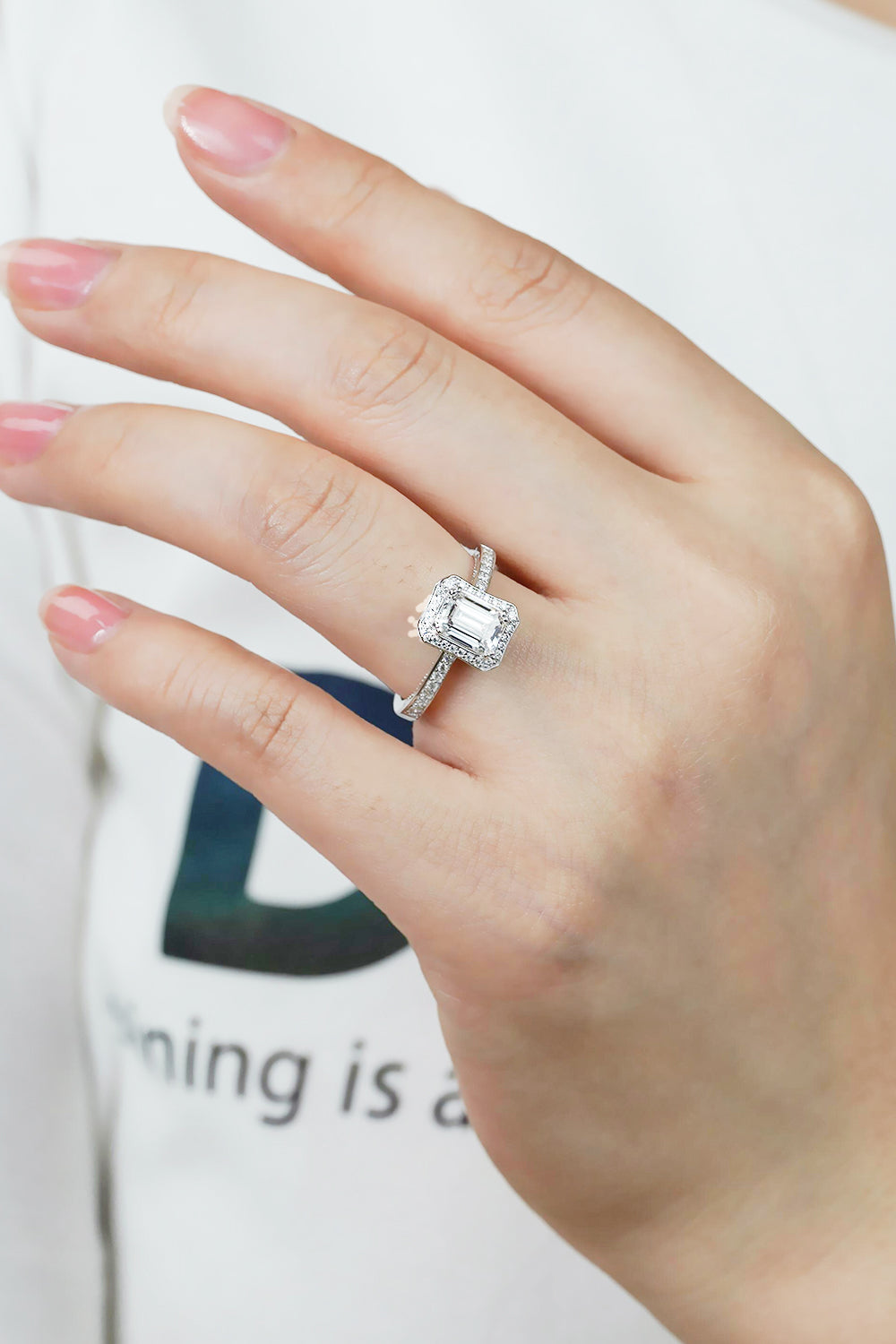 1 Carat Emerald-Cut Sparkala™ Platinum Over Pure Sterling Silver Halo Ring