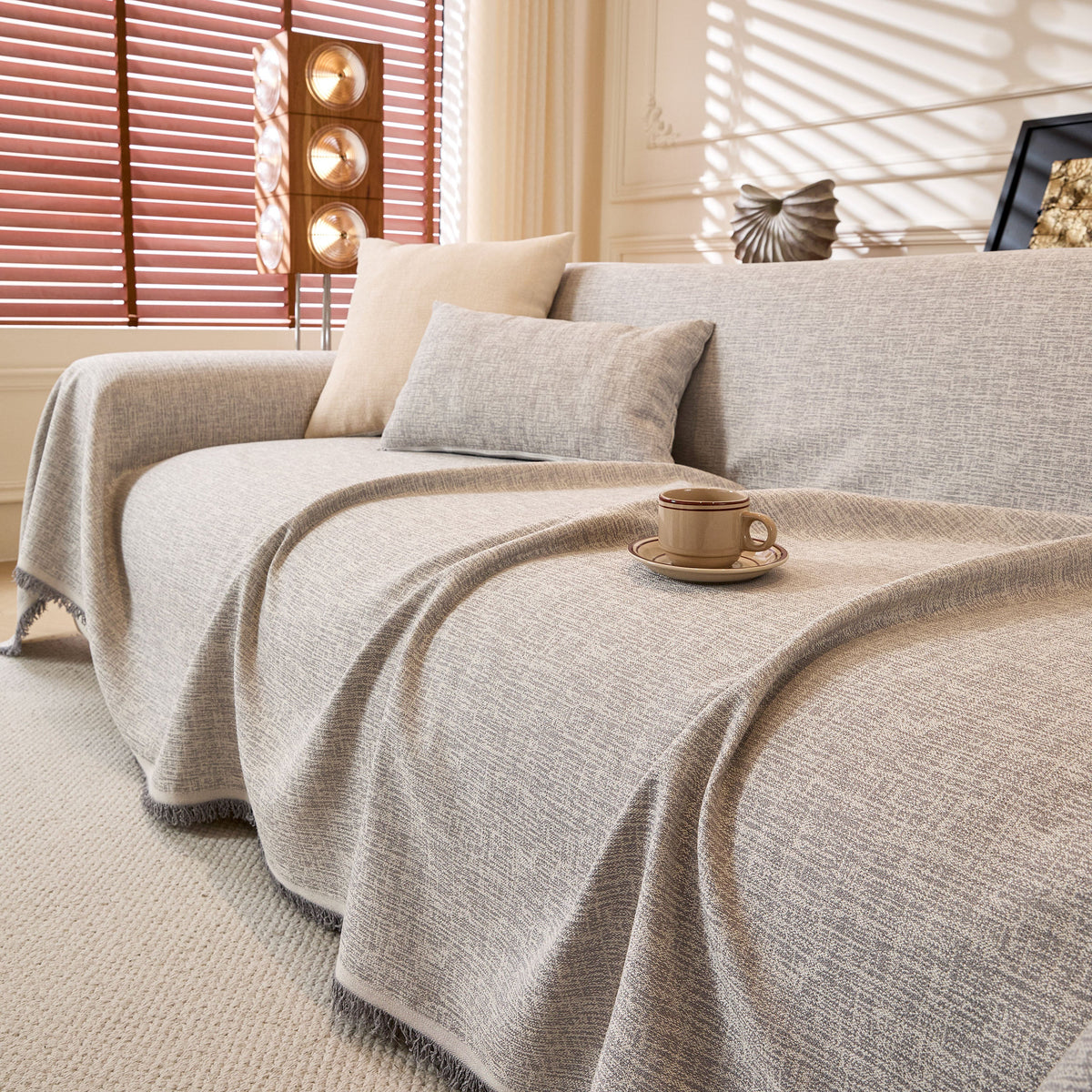 Linen-Look Textured Couch Throw Cover, Breathable Sofa Blanket & Furniture Protector