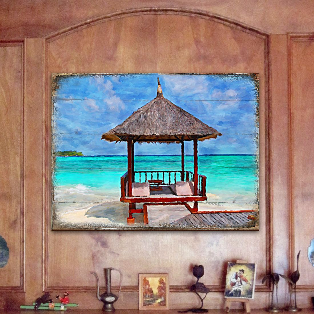 Beach Cabana Wood Wooden Coastal Wall Art by Nature Wonders - Coastal Sea-Life Decor - 95270B