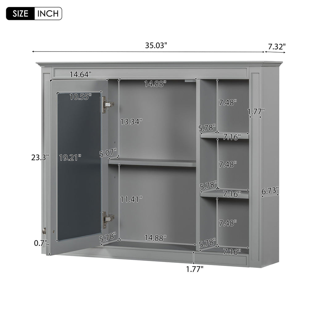 Wall Mounted Medicine Cabinet With Mirror, Storage Cabinet Featuring 6 Open Shelves And Adjustable Interior