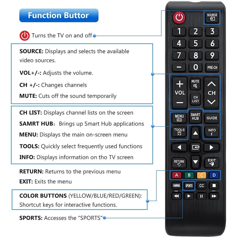 New TV Remote Control Smart TV Replacement Remote Control BN59-01175N for Samsung TV LED 3D Universal