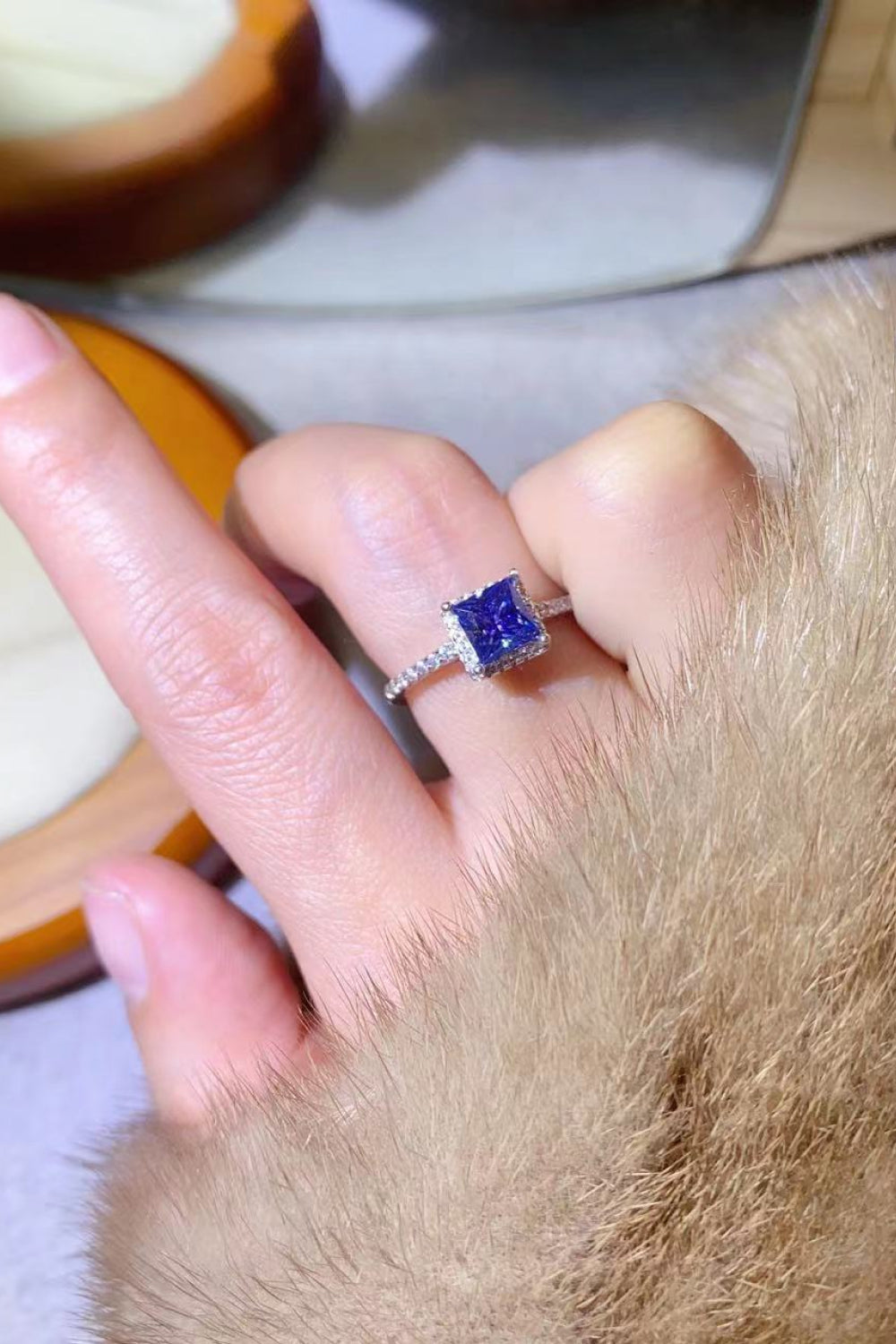1 Carat Blue Princess-Cut Sparkala™ Platinum Over Pure Sterling Silver Square Ring