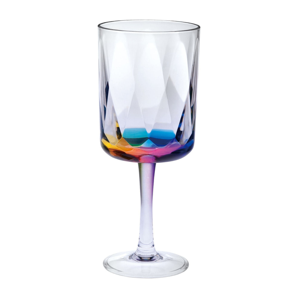 Leadingware Rainbow Diamond Plastic Wine Glasses (Set of 4), Unbreakable Bpa Free Acrylic, 16Oz - Clear