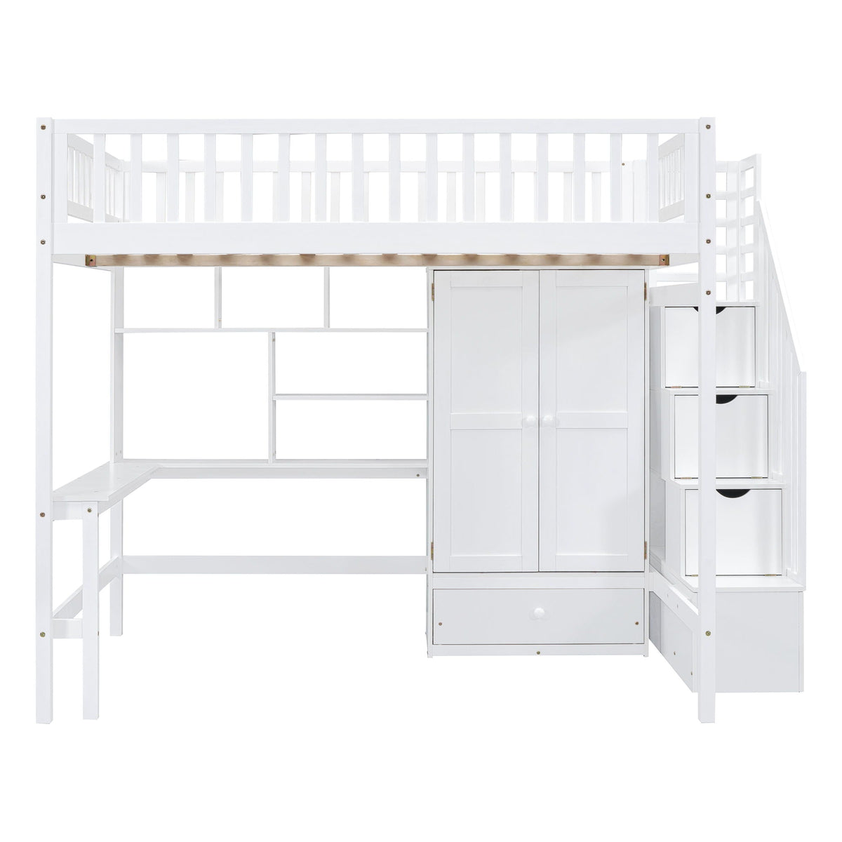 Loft Bed With Bookshelf, Drawers, Desk, And Wardrobe