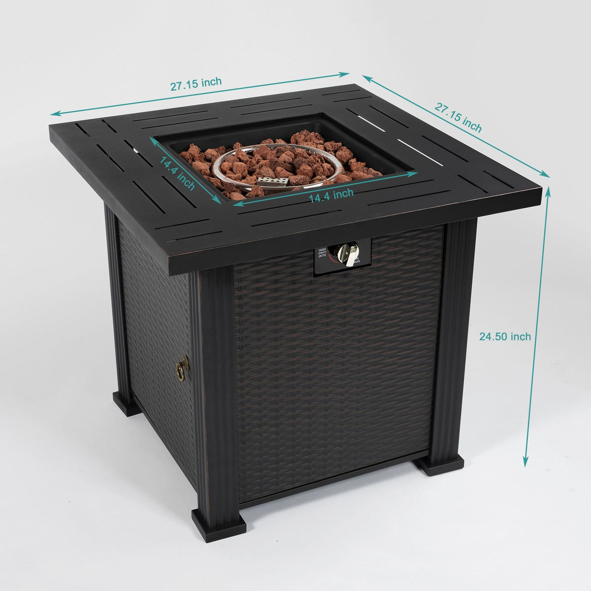 28" Propane Gas Fire Pit Table, 50000 BTU Square Steel Fire Pit