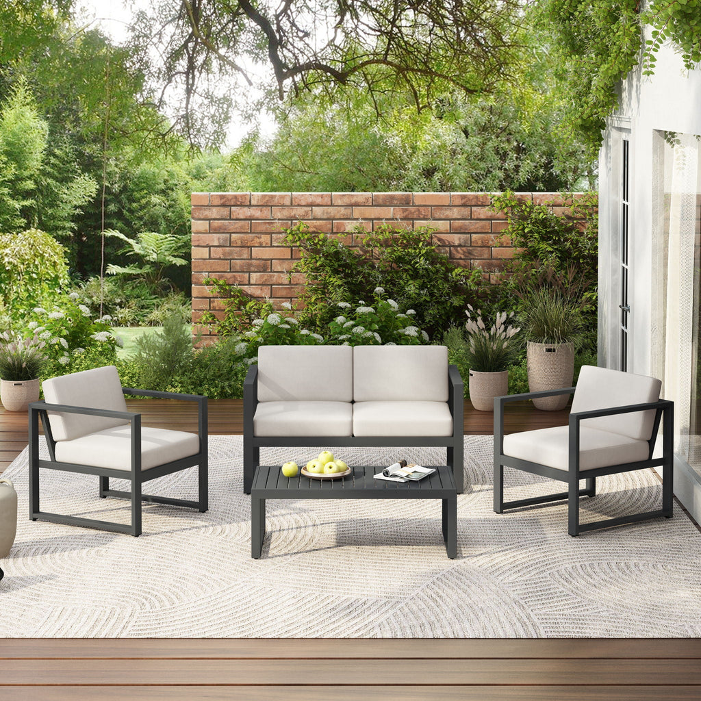 Navan 4-Piece Outdoor Chat Set - Black / Beige