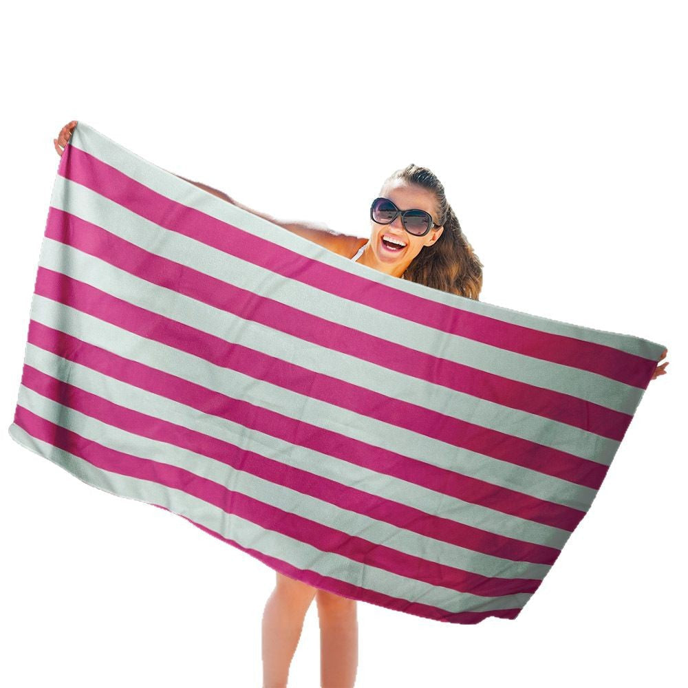 Striped Quick-drying Bath Towel Double-sided Velvet Beach Sports Hood