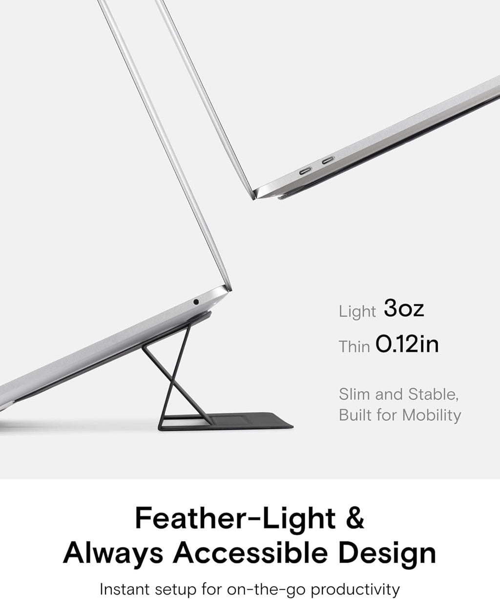 Laptop Stand for Desk, Adhesive Macbook Computer Stand with 2 Adjustable Viewing Angles, Foldable and Portable Laptop Riser Compatible with 11"-16" Laptops, Black(Adhesive Version)