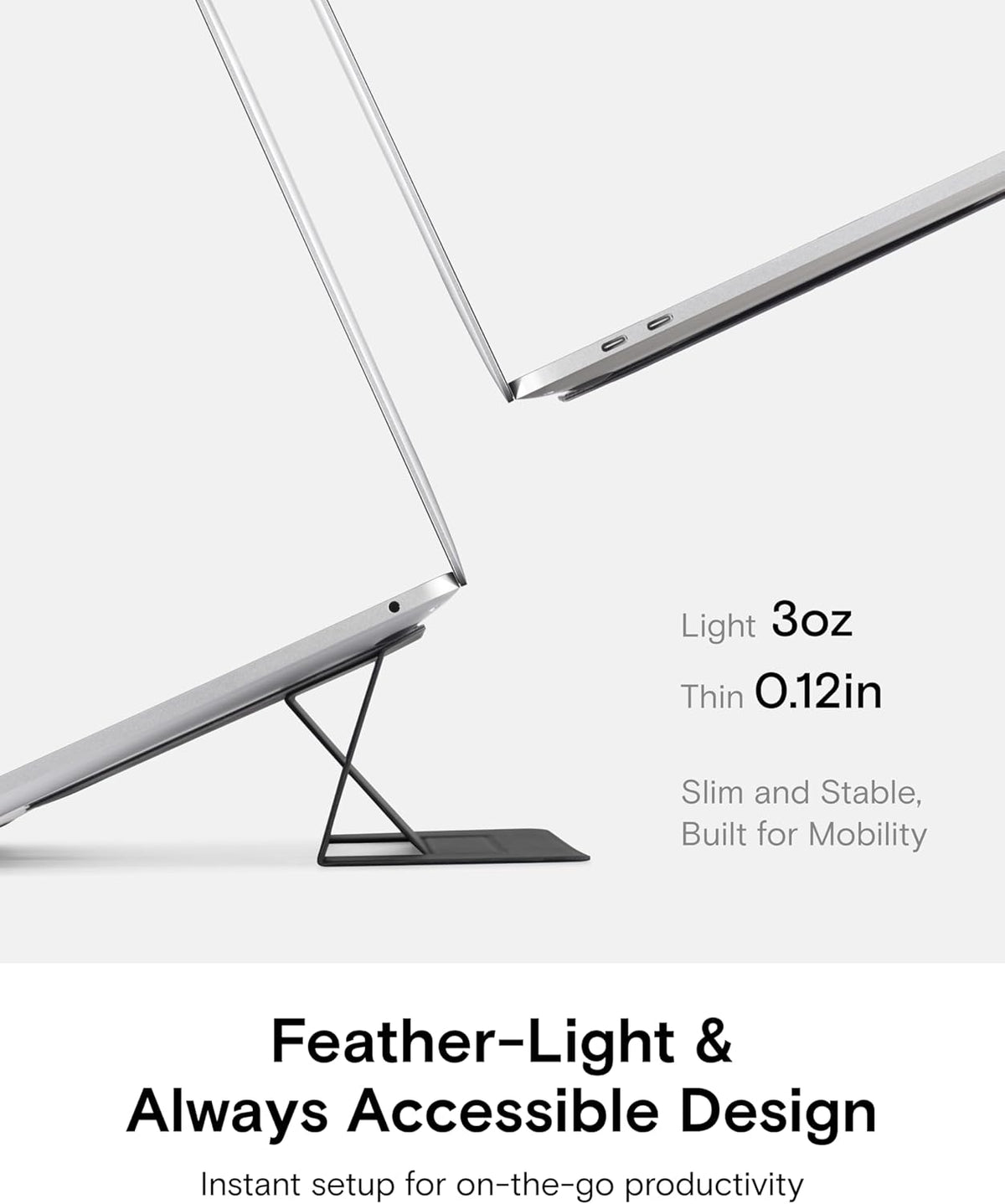 Laptop Stand for Desk, Adhesive Macbook Computer Stand with 2 Adjustable Viewing Angles, Foldable and Portable Laptop Riser Compatible with 11"-16" Laptops, Black(Adhesive Version)