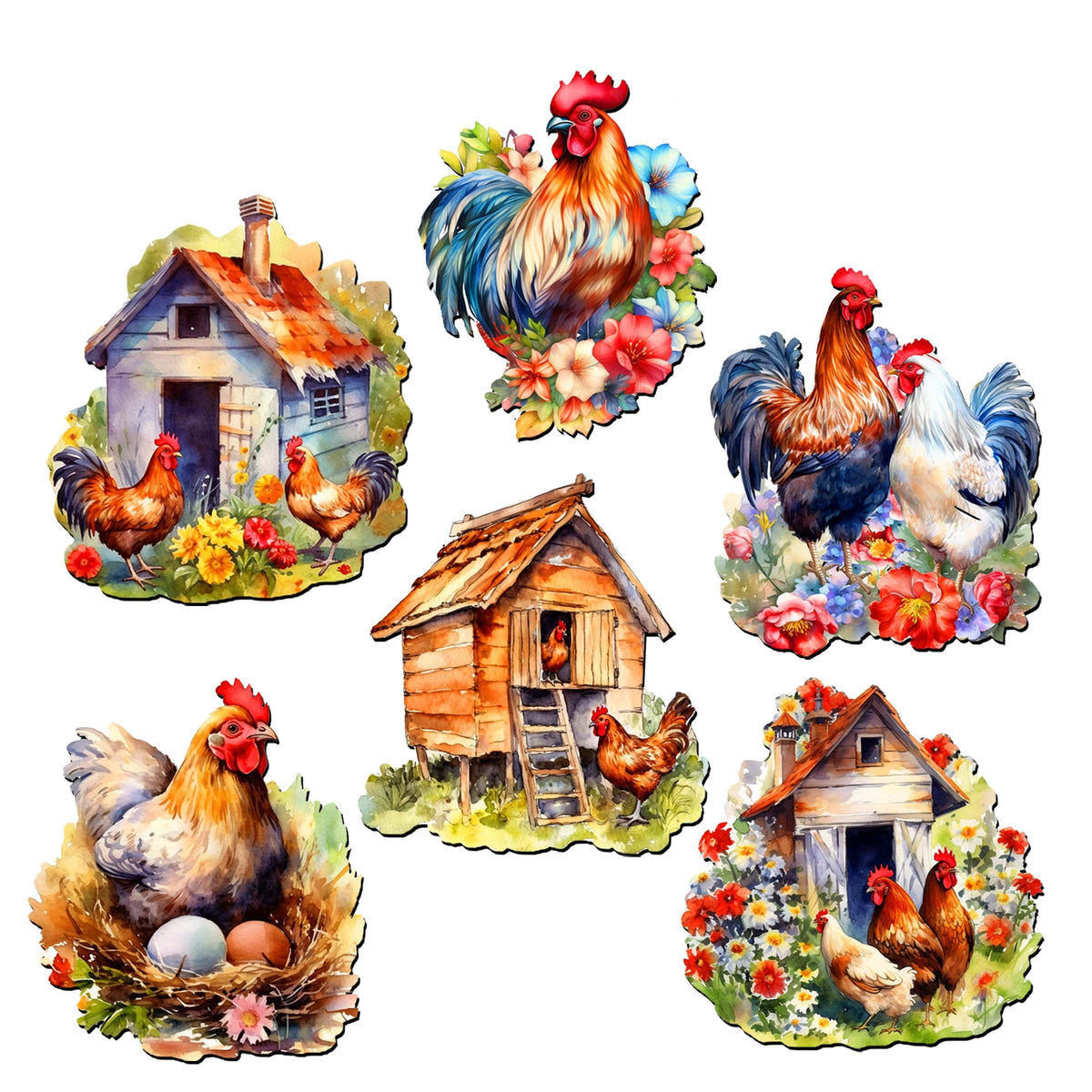 Spring on the Farm Decorative Eco Wood Magnets Set of 6 by G. Debrekht - Easter Decor - 8090056G-S6