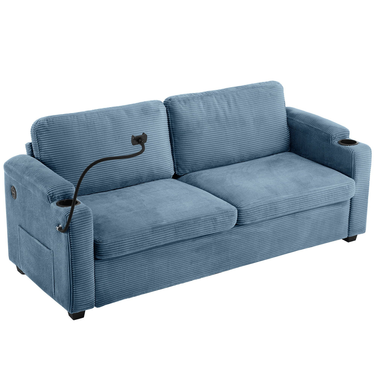 Sleeper Sofa Loveseat Sofa With Full Size Mattress, 2 USB Ports, 2 Cup Holders, 2 Side Pockets And Phone Holder