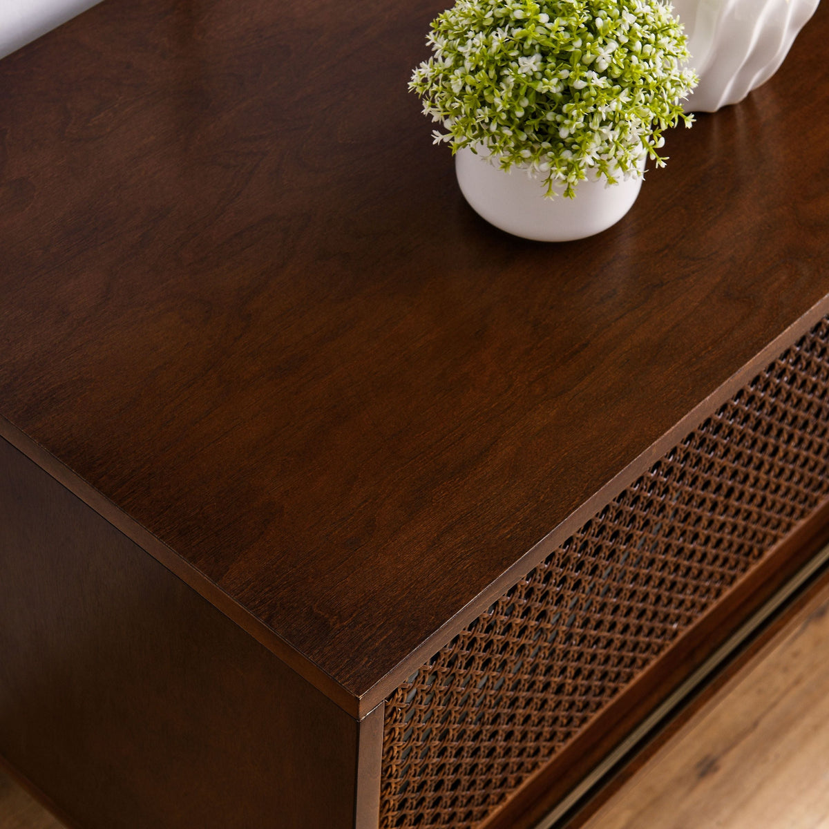 59 Inch Mid Century Modern Rattan TV Stand for 65 Inch TV
