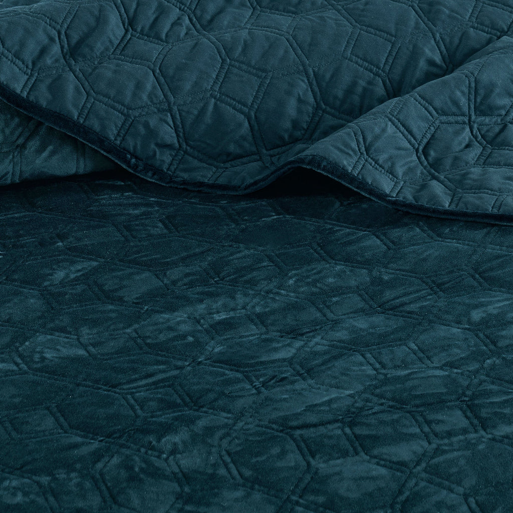 3 Piece Velvet Quilt Set Teal Full/Queen
