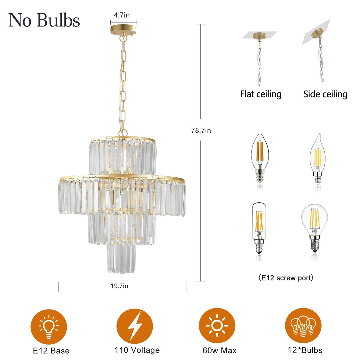 20' Modern Crystal Chandelier with Gold Finish