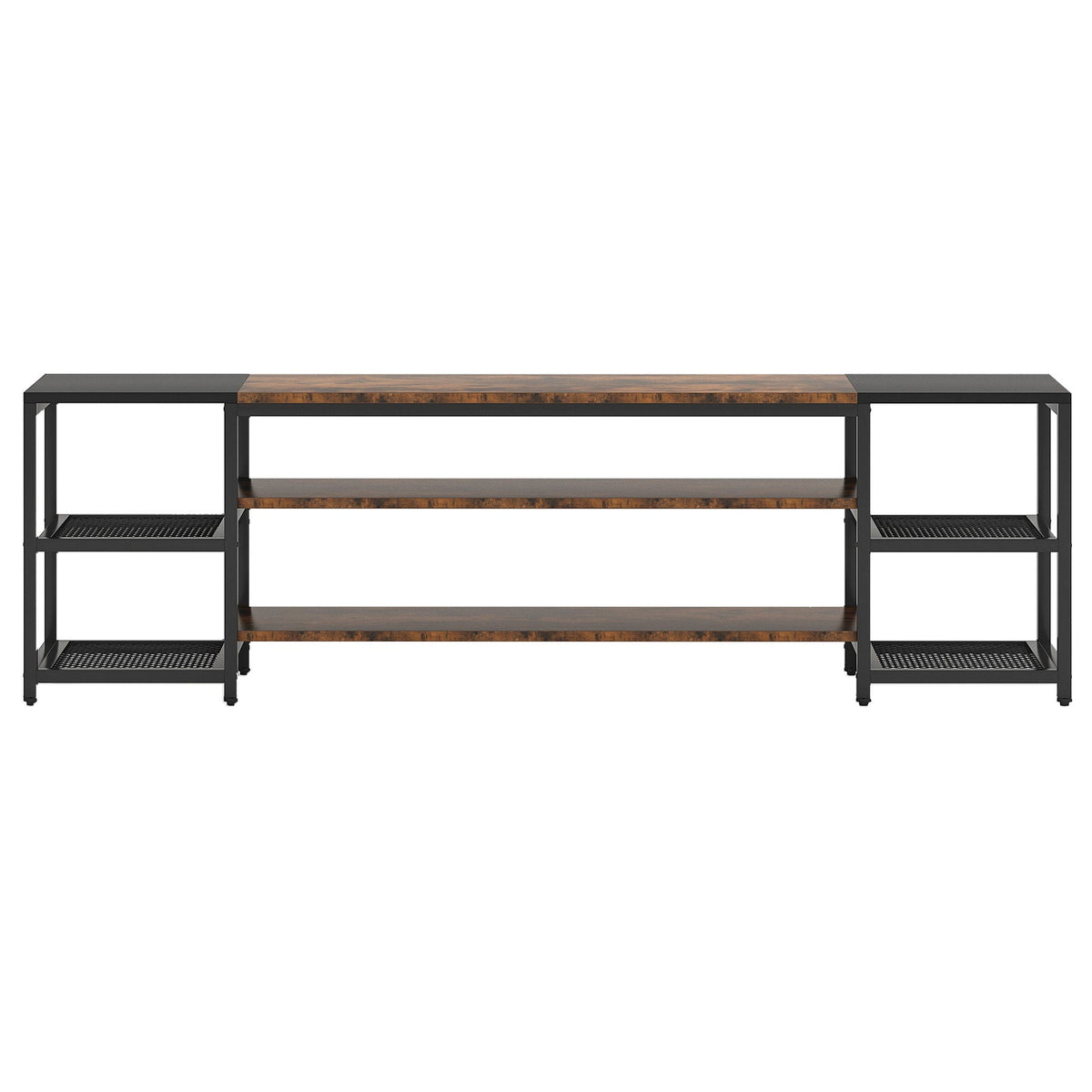 TV Stand For TVs, Extra Long With 3 Tier Ventilated Shelves - Rustic Brown