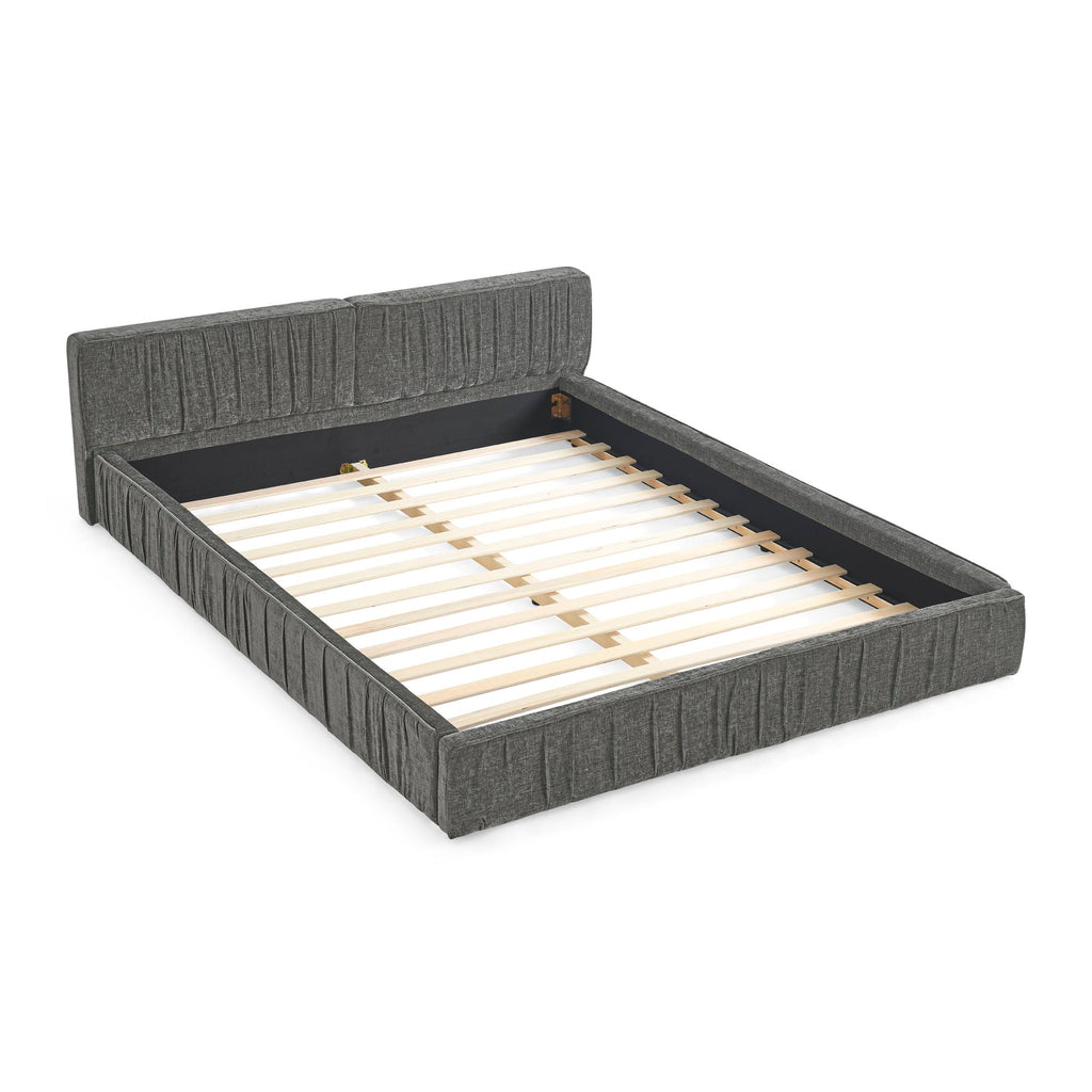 Modern Upholstered Platform Bed Frame With Pleated Design