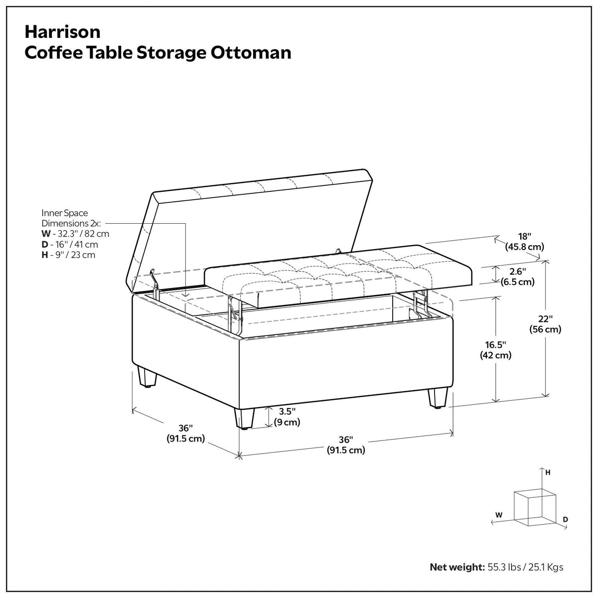Harrison - Square Coffee Table Ottoman - Brown