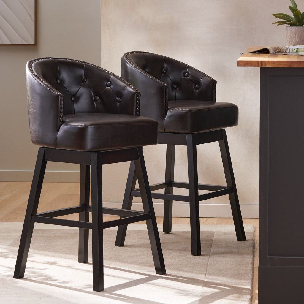 360 Degree Swivel Bar Stool With Stunning Nailhead Trim (Set of 2)