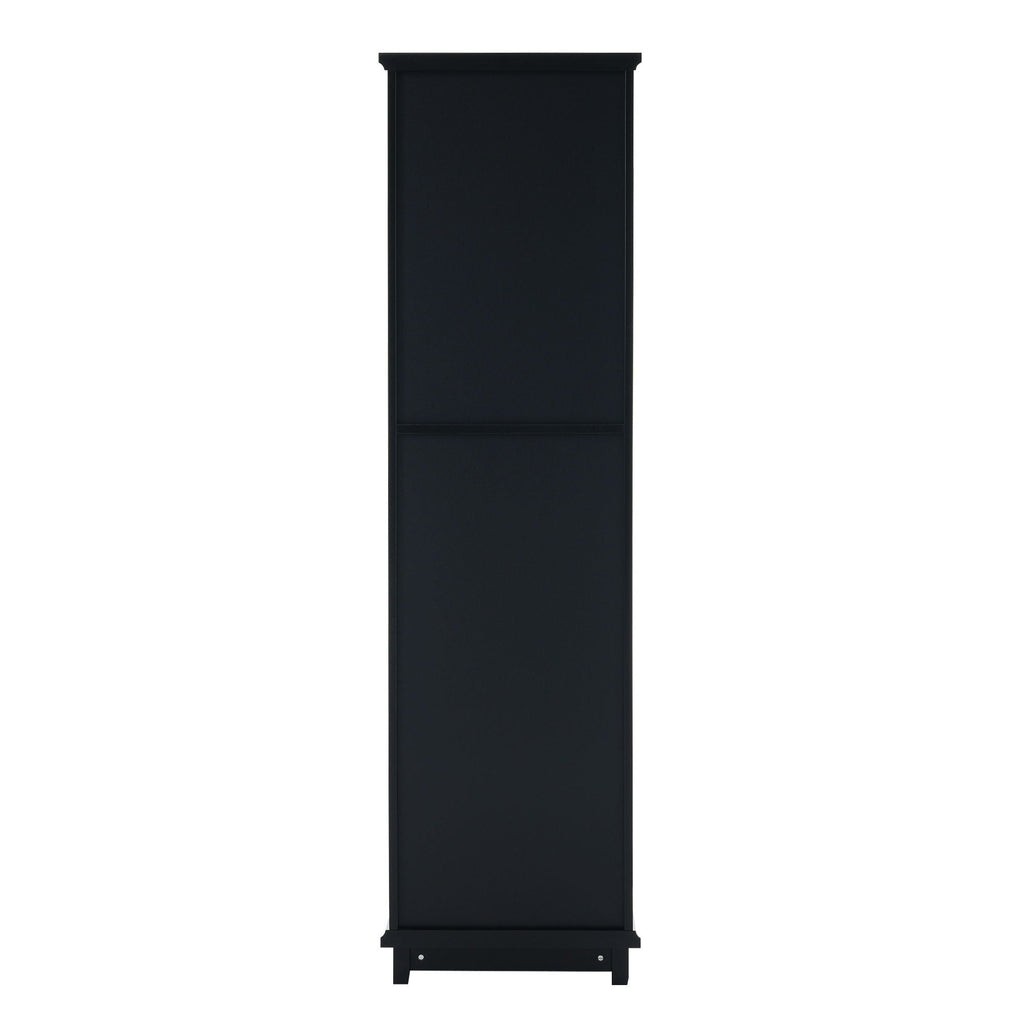 Tall Bathroom Storage Cabinet With Glass Doors, Free-Standing, Two Drawers, And Adjustable Shelves, Board, Painted Perfect For Displaying Your Favorite Items