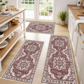 Non Slip Kitchen Rugs Sets of 3 Washable Kitchen Rug Boho Kitchen Mats for Floor Soft Kitchen Runner Rug Non Skid Kitchen Floor Carpet for Entryway Hallway Laundry Room, Brick Red