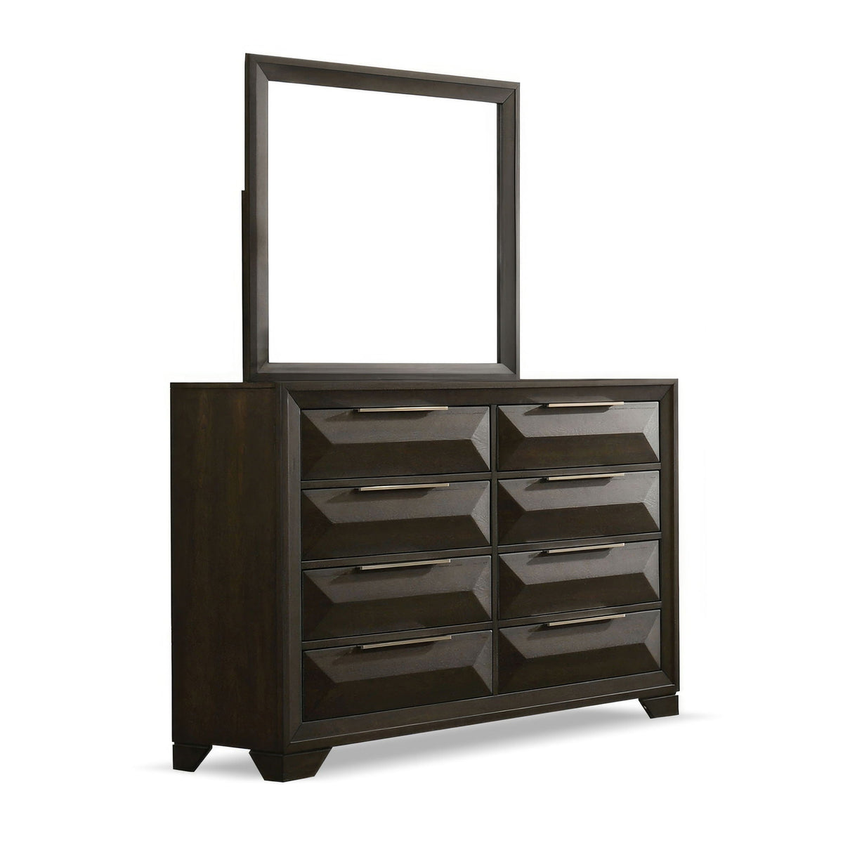 Dresser With Mirror Beveled Bracket Feet Handles 8 Drawers - Espresso