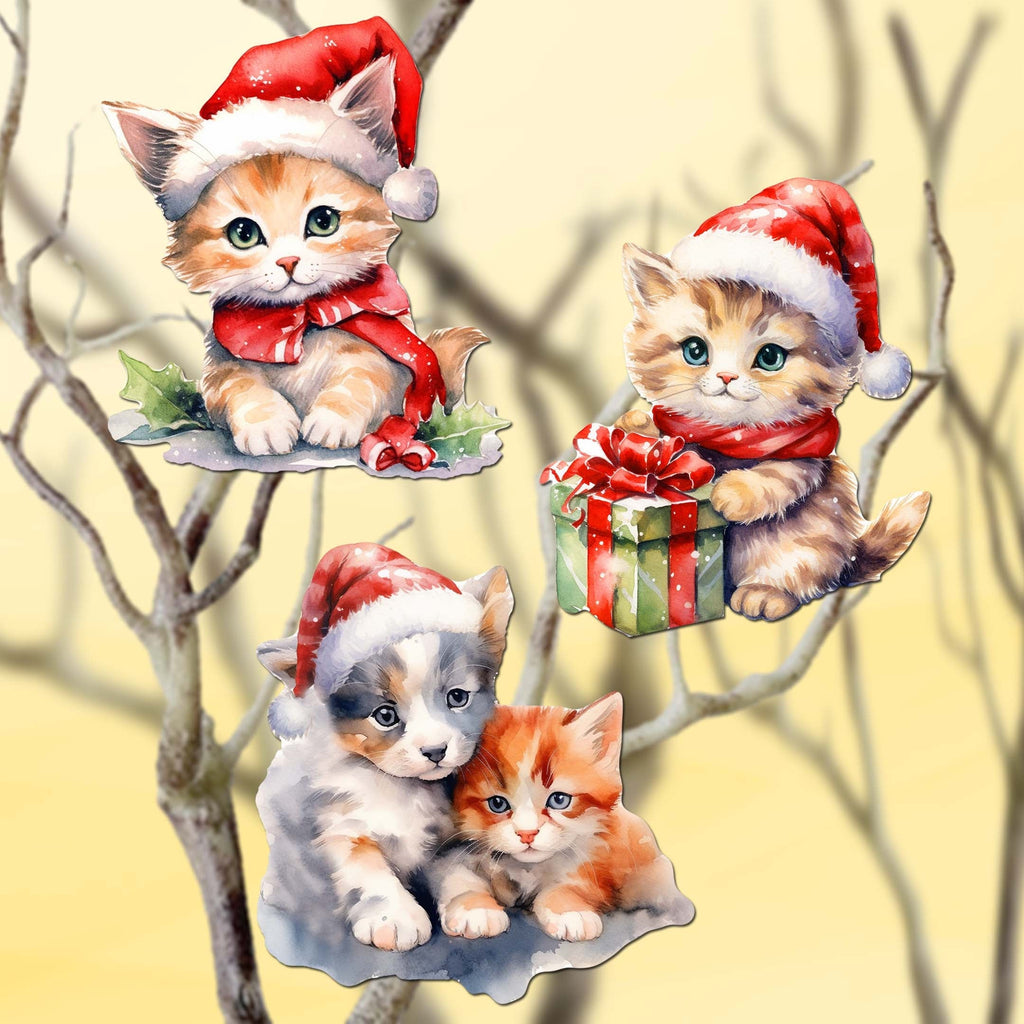 Christmas Cats Clip-On Eco Wood Decorative Ornaments Set of 3 by G. Debrekht - Christmas Decor - 8091016C-S3