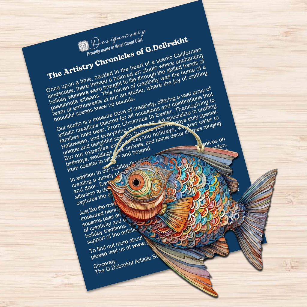 Coastal Fish Decorative Eco Wood Ornaments Set of 3 by G. Debrekht - Coastal Decor - 8091034-S3