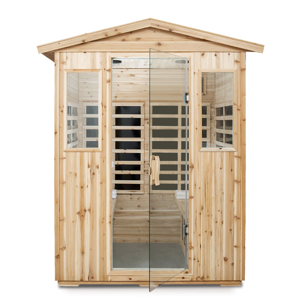 4 Person Old Fir Far Infrared Outdoor Sauna Room - Natural