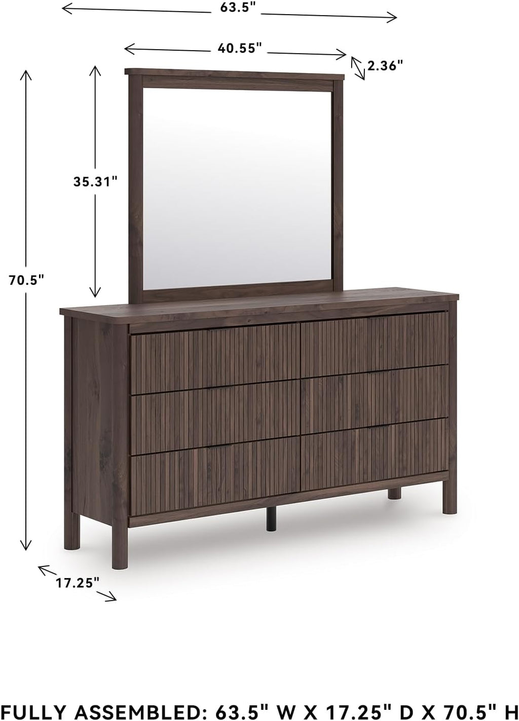 Signature Design by Ashley Cadmori Classic 6-Drawer Dresser and Mirror with Tipping Restraint Package, Dark Brown