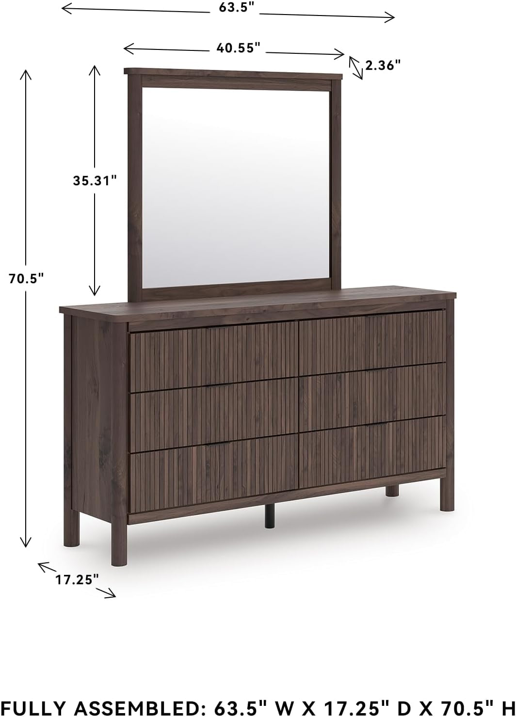 Signature Design by Ashley Cadmori Classic 6-Drawer Dresser and Mirror with Tipping Restraint Package, Dark Brown