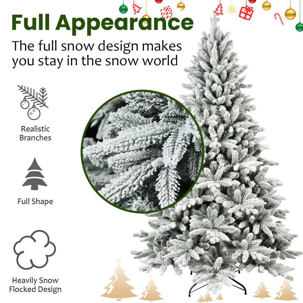 6ft Snow-Flocked Pre-Lit Christmas Tree with 1100 PE+PVC Tips