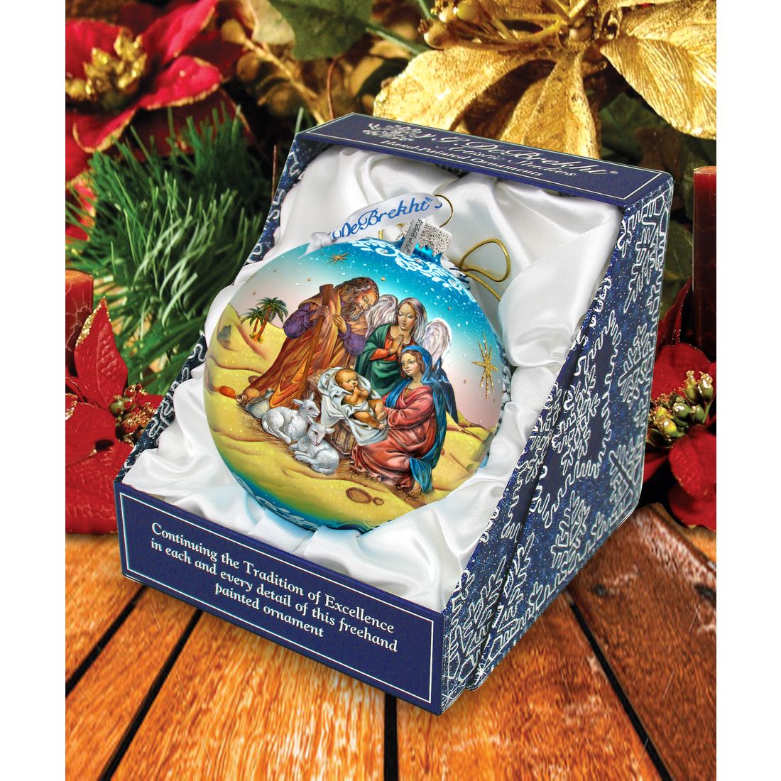Nativity Ball in Blue Glass Ornament Limited Edition by G. DeBrekht - Nativity Holiday Decor - 73863