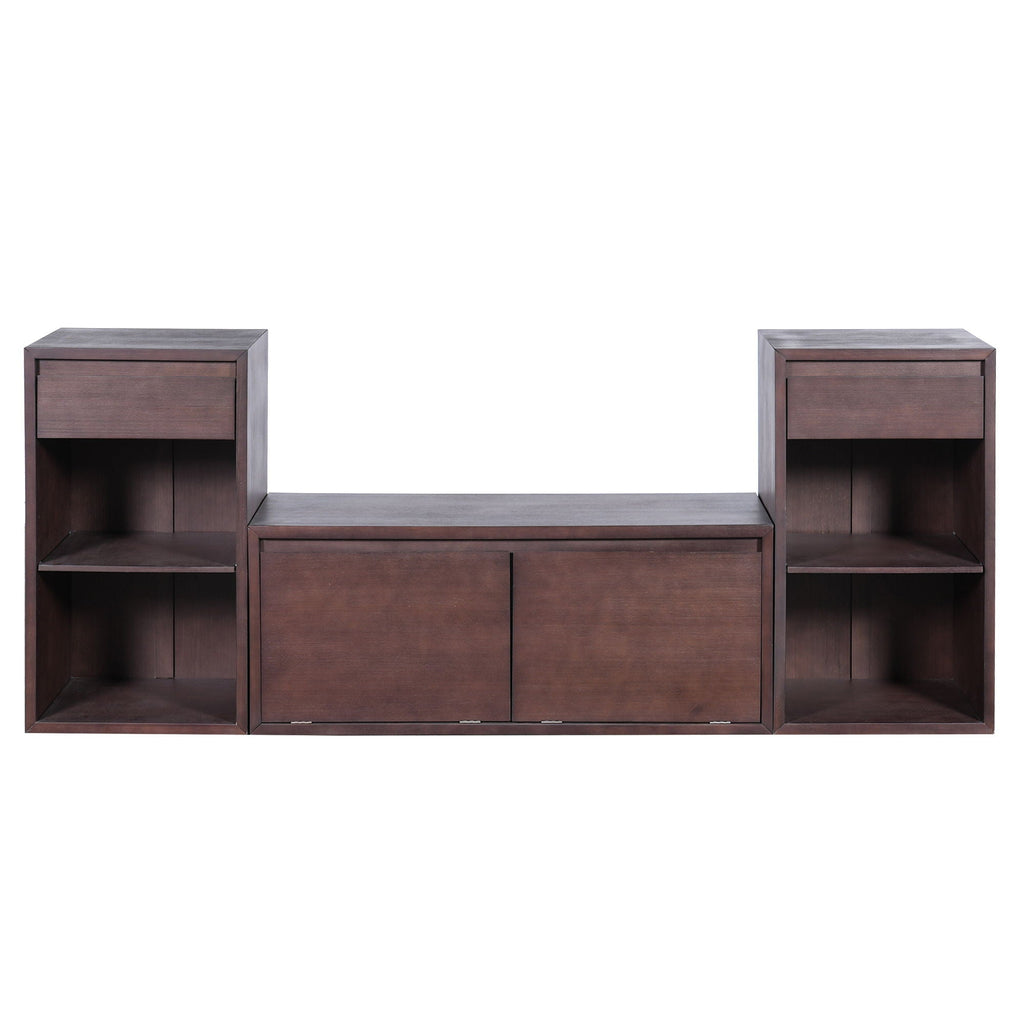 Entryway Storage Bench With Cushion, Drawers & Open Shelves
