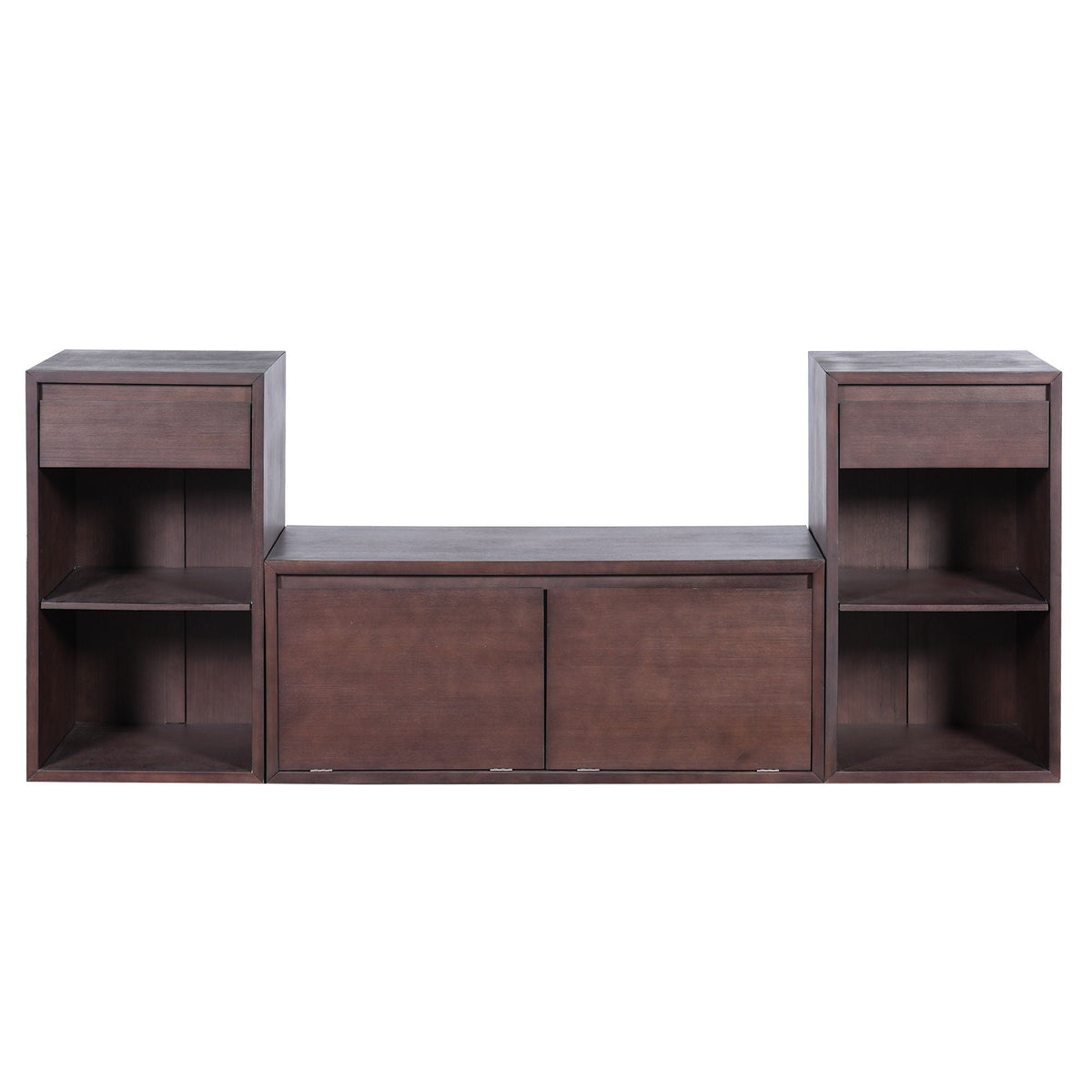 Entryway Storage Bench With Cushion, Drawers & Open Shelves