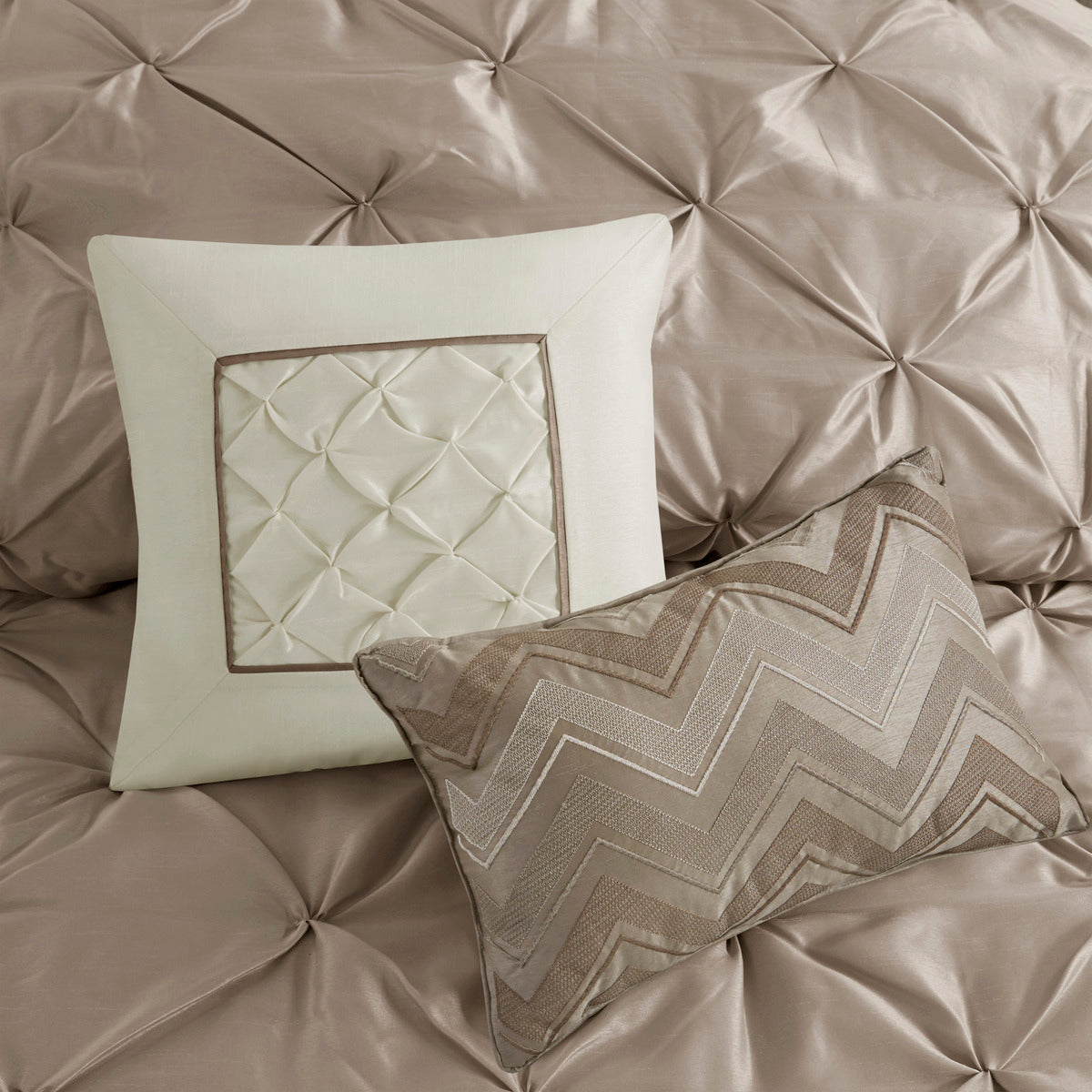 7 Piece Tufted Comforter Set Taupe California King