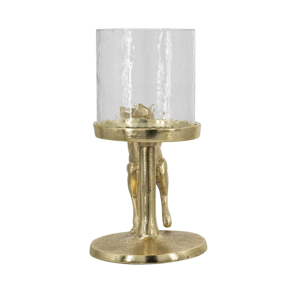 7x4x7.5' Gold Rabbit Pillar Candle Holder with Clear Glass Hurricane Shade