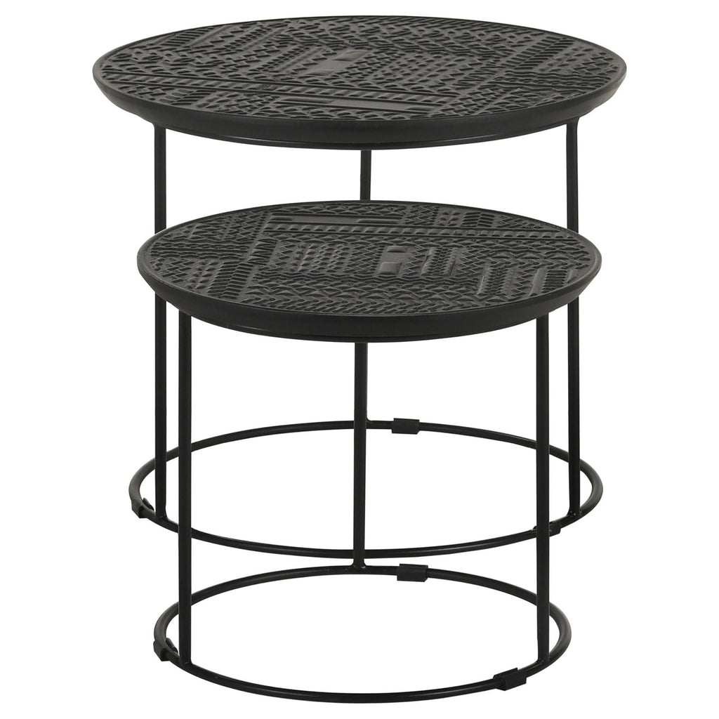 2 Piece Nesting Table With Embossed Tops And Base - Black