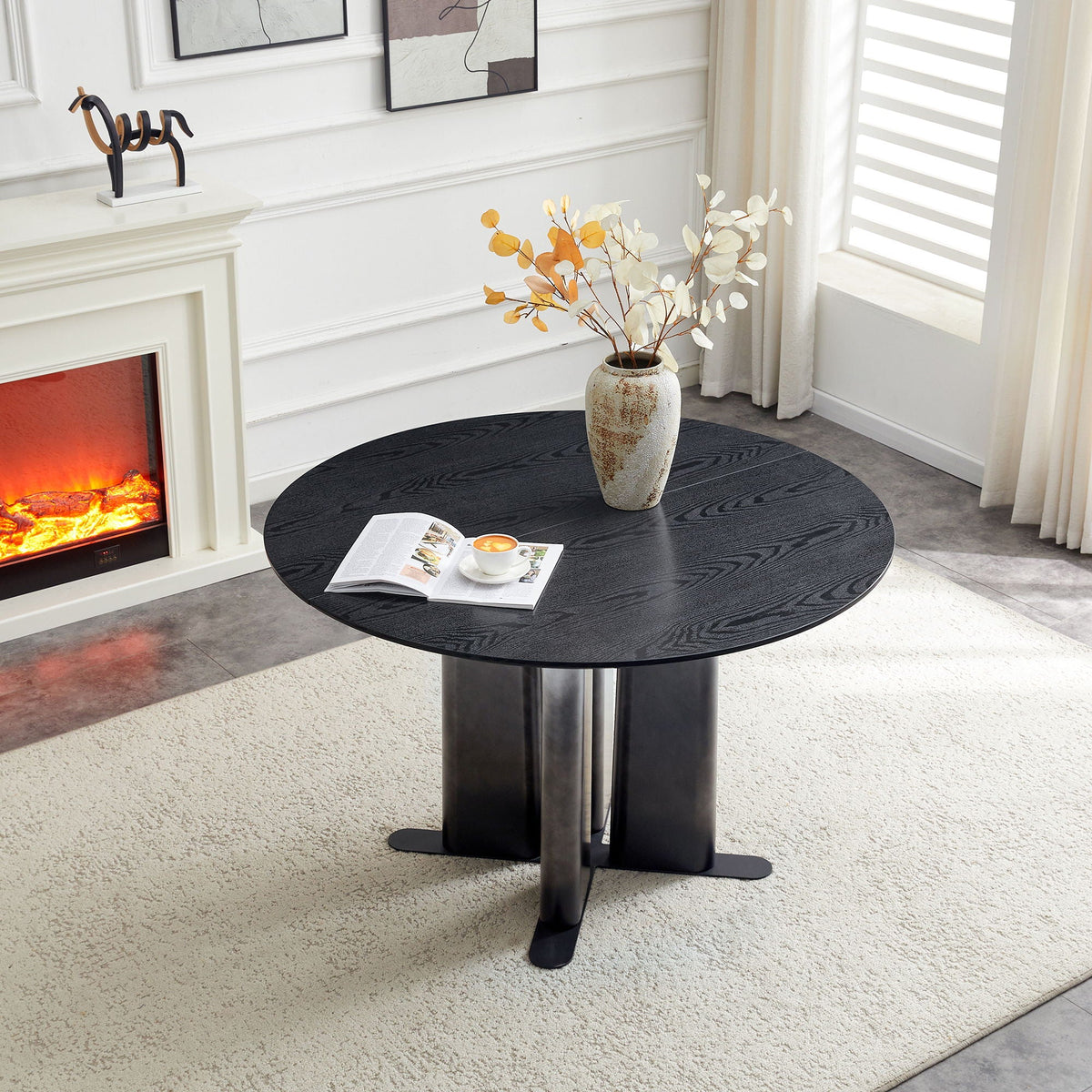 Round Dining Table With Cross Base, Modern Home Furniture
