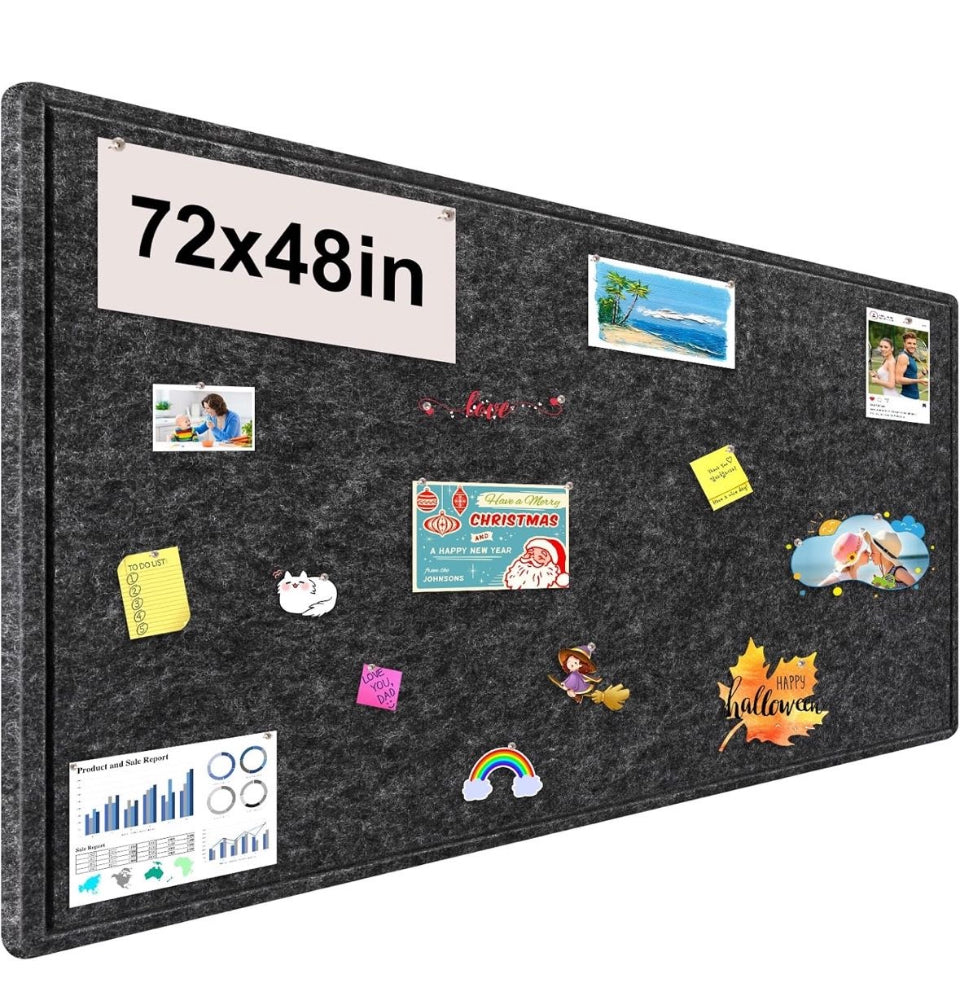 Bcabo Large Bulletin Board, 72x48 Inches Cork Board Alternative, Large Felt Board Decorative Pin Board for Wall, Foldable Photo Board Self-Adhesive Vision Board with 36 Pushpins Dark Gray