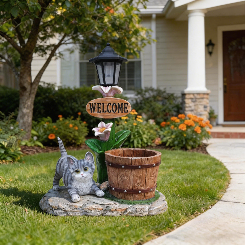 Lying Cat Solar Planter Garden Decor