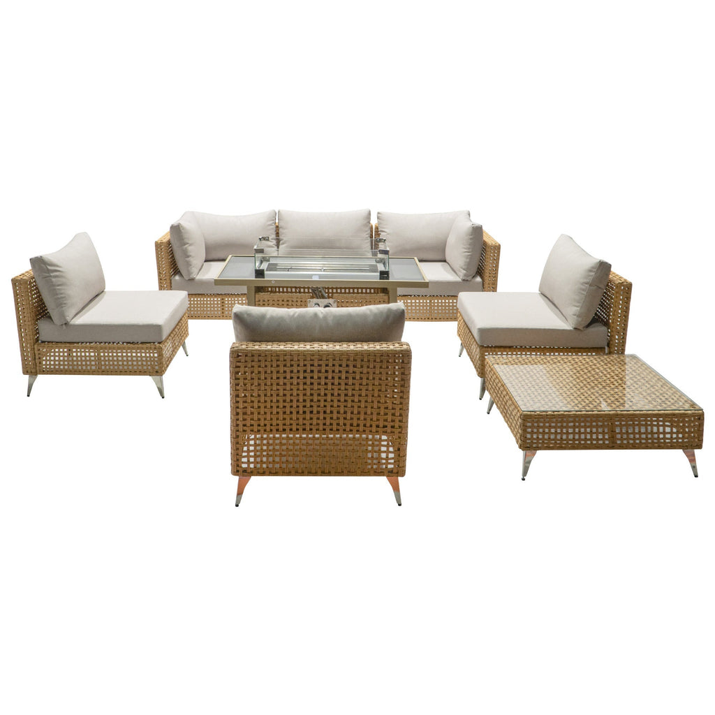 K&K 8-Piece Patio Furniture Set with Fire Pit Table
