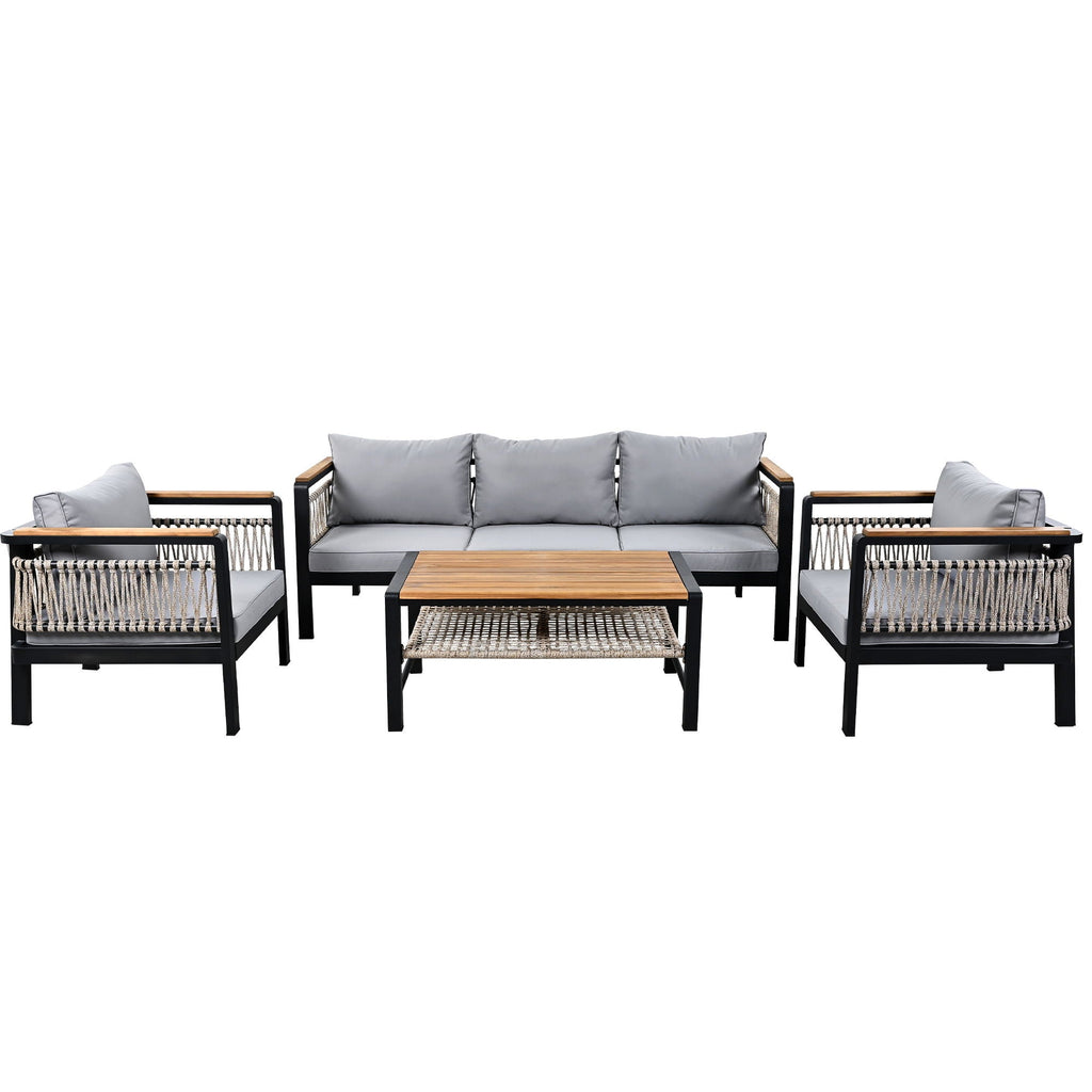 4 Pieces Outdoor Sectional Sofa Set 5 Person Patio Seating Group Outdoor Conversation Set With Cushions And A Coffee Table For Patios