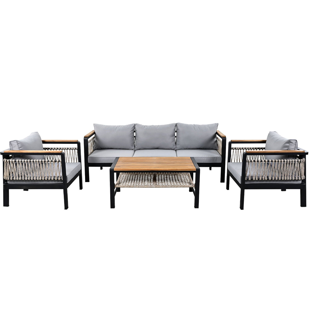 4 Pieces Outdoor Sectional Sofa Set 5 Person Patio Seating Group Outdoor Conversation Set With Cushions And A Coffee Table For Patios