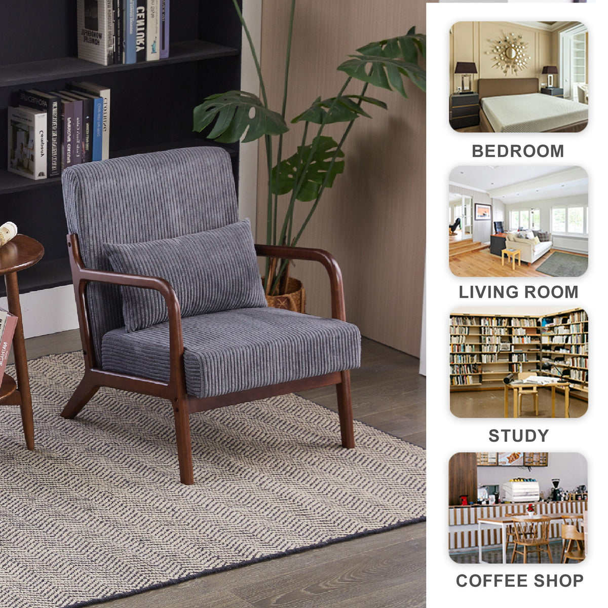 Accent Chair With Pillow And Wood Frame