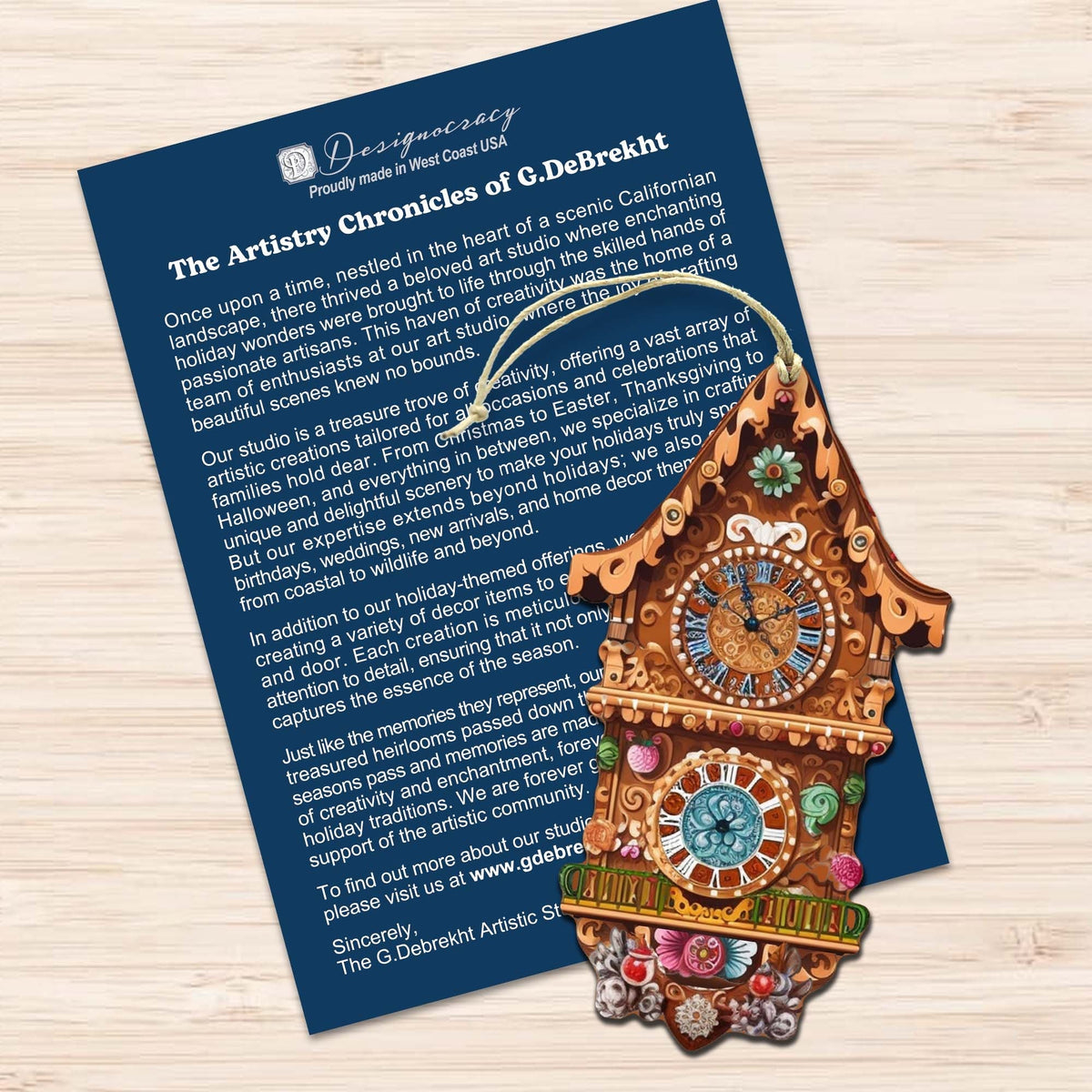 Miniature Clock Decorative Eco Wood Ornaments Set of 3 by G. Debrekht - Christmas Decor - 8091020-S3