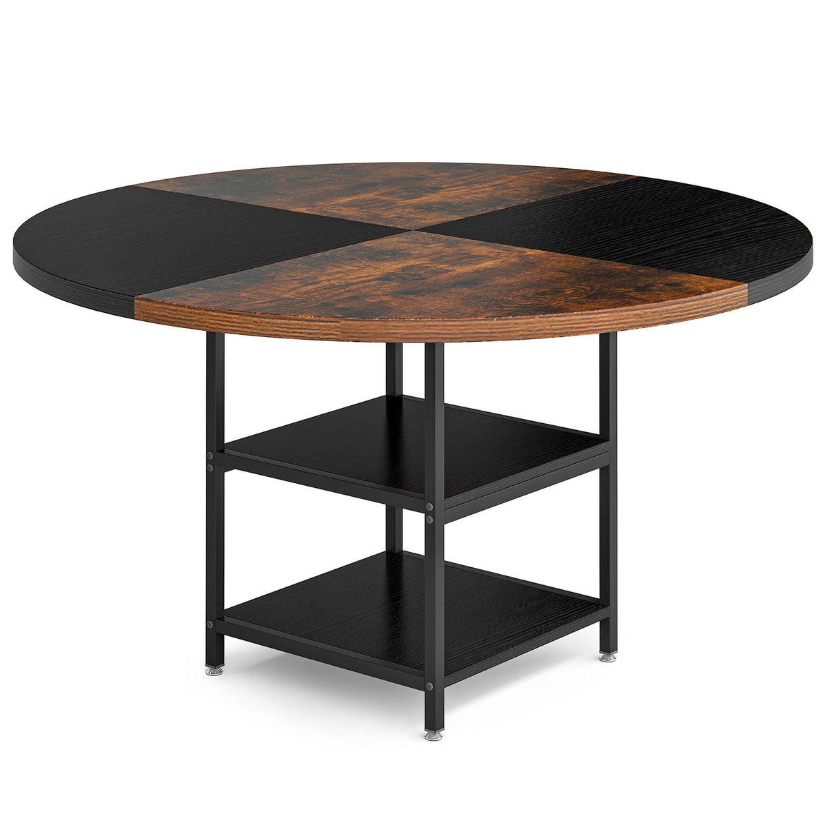 Round Dining Table For 4 With Storage Shelf - Brown / Black