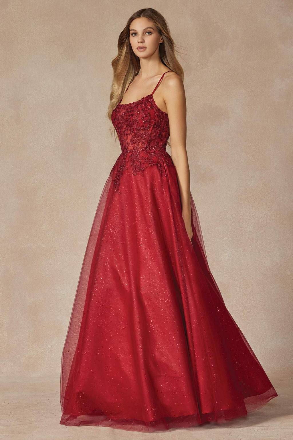 Juliet 295 Floor Length Leaf Lace Gown Corset Bodice Prom Gown