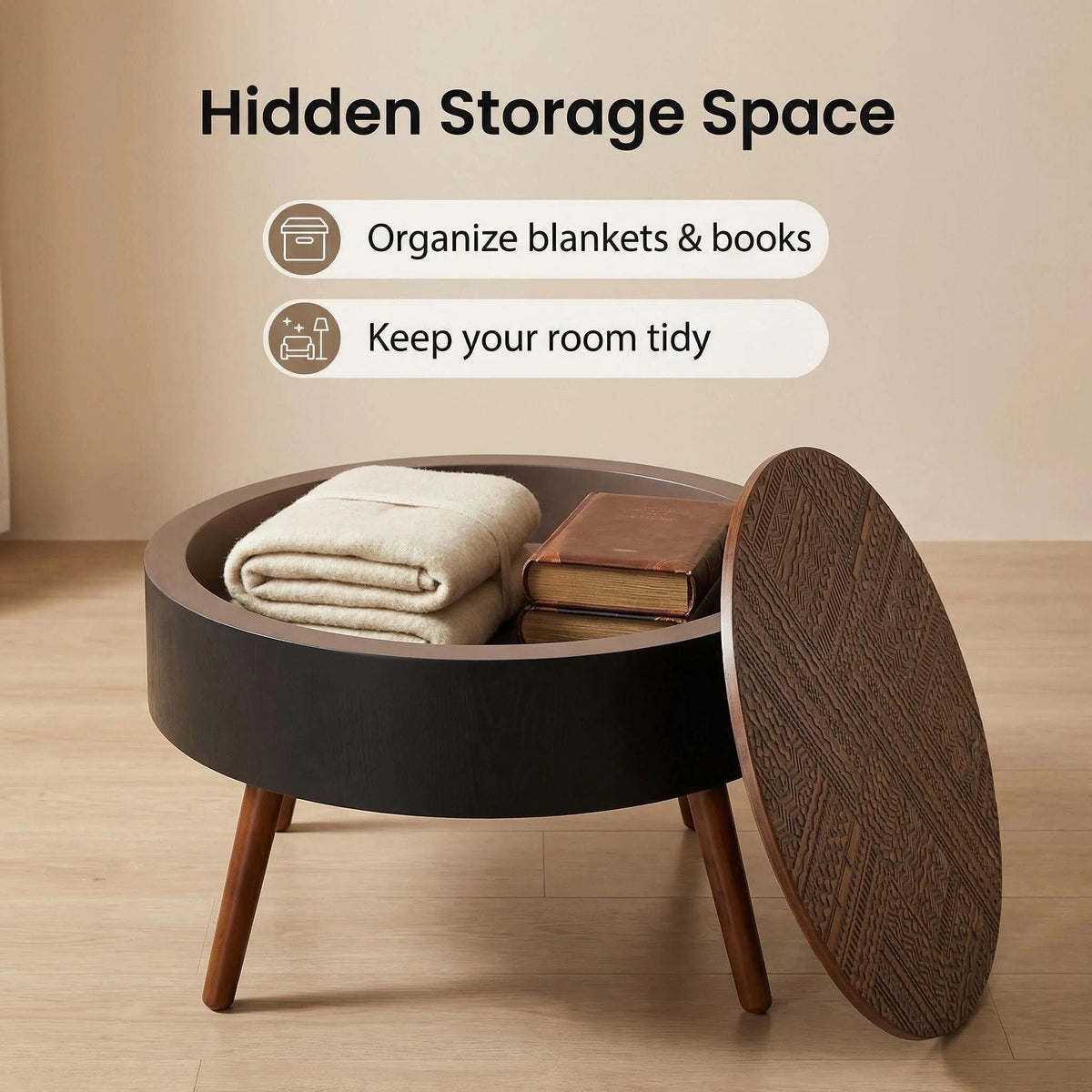Round Coffee Table With Storage Function For Living Rooms