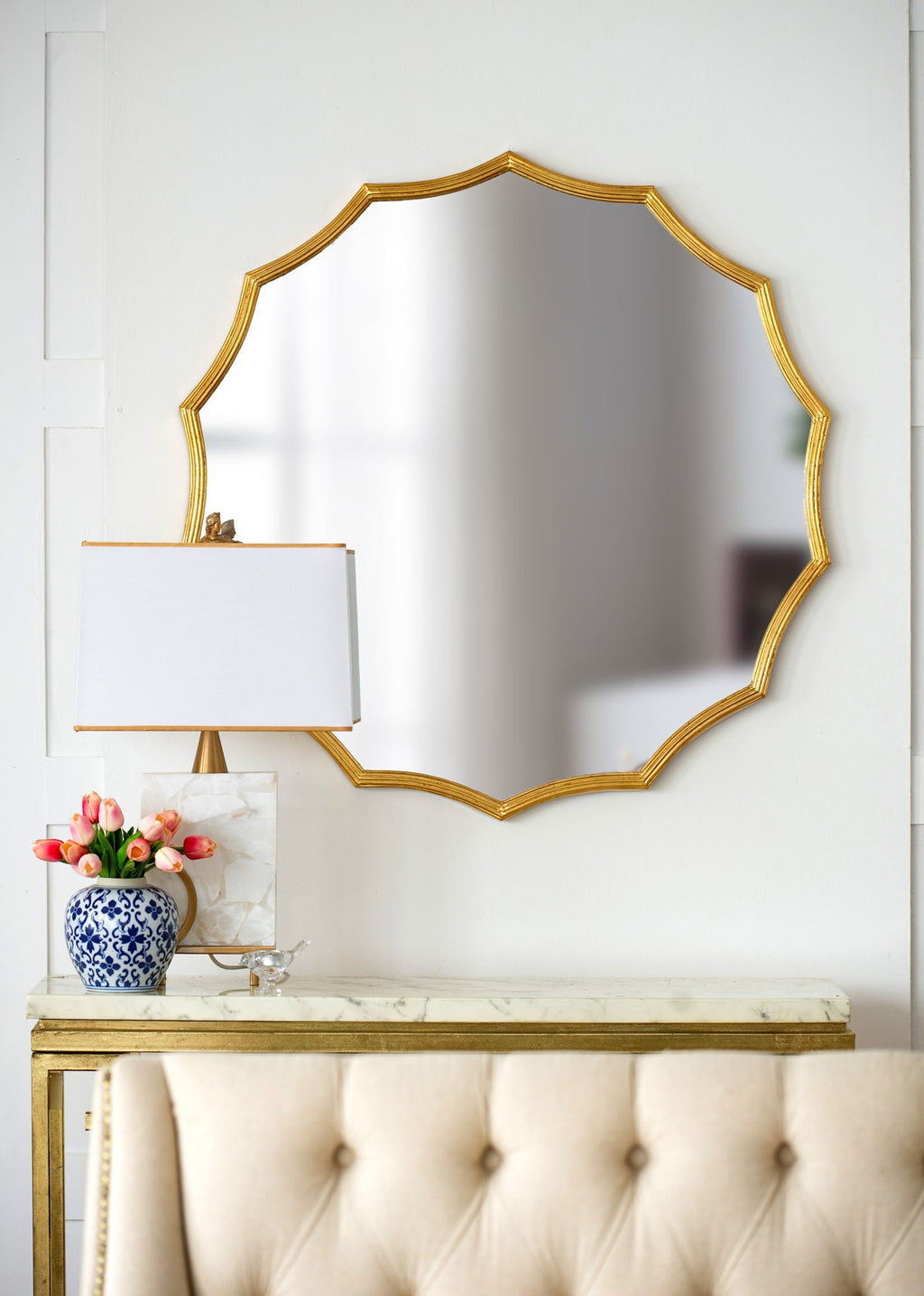 Round Sunburst Wall Mirror With, Wall Decor Mirror For Entryway Bedroom Living Room - Gold