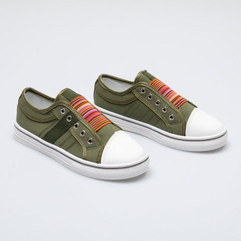 Round toe color elastic canvas women's shoes